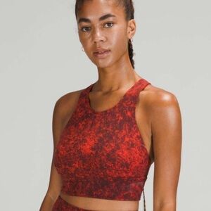Lululemon Wunder Train Longline Bra C/D Cup Denim Wash Print Autumn Red Black